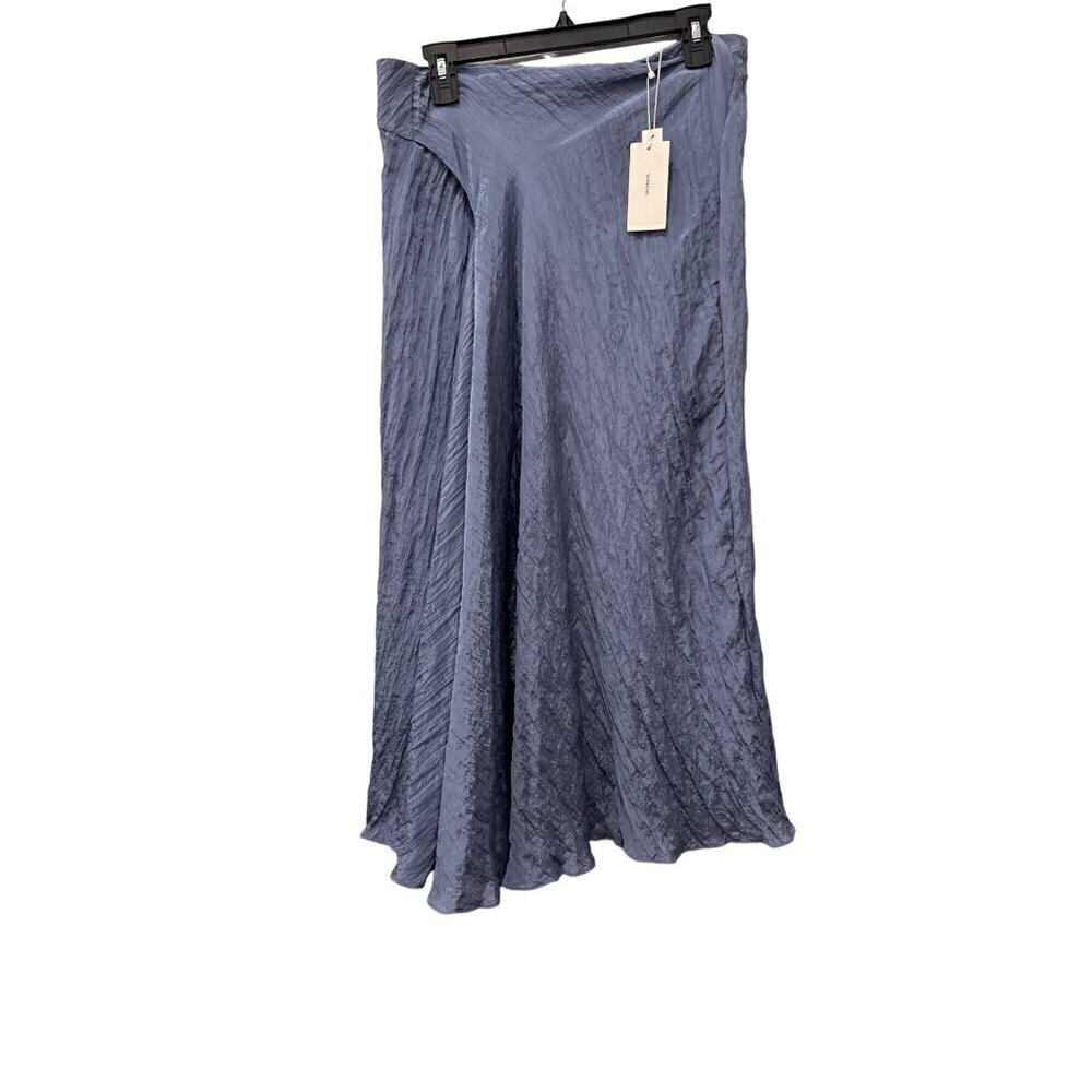 New Vince. Size 10 Textured Drape Crinkled-satin Midi Skirt In Blue